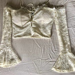 Cropped Lacey Off the Shoulder Top Flare Sleeves